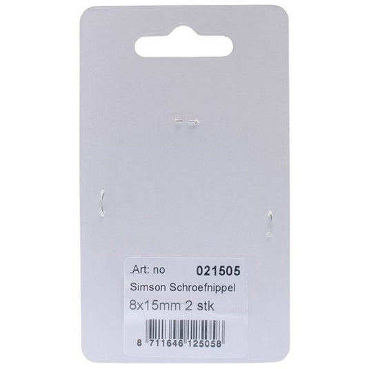 schroefnippels 15 x 8 mm zilver 2 stuks