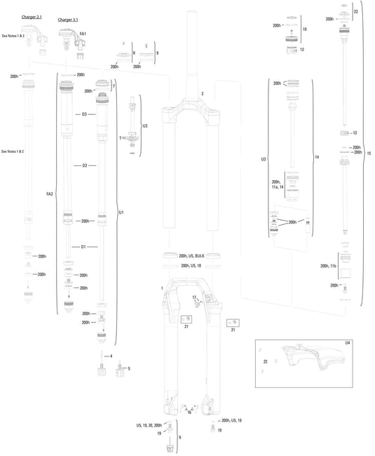 Rockshox verende voorvork zeb select rc susp.fork rs zeb sel.rc 180mm black