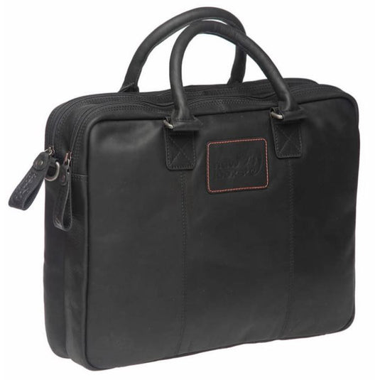 Lederen laptoptas Santos - Luxe, stevig leer - Geschikt voor woon-werkverkeer - Zwart, Cognac - R K variohaken - Unisex