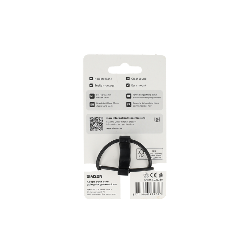 Load image into Gallery viewer, Rema tip top nederland b.v. simson fietsbel micro 23mm rubber elastiek bevestiging zwart
