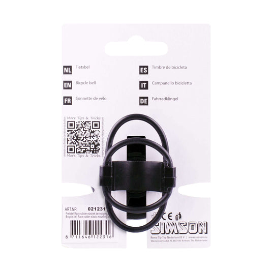 Simson fietsbel Race zwart elastiek bevestiging op kaart