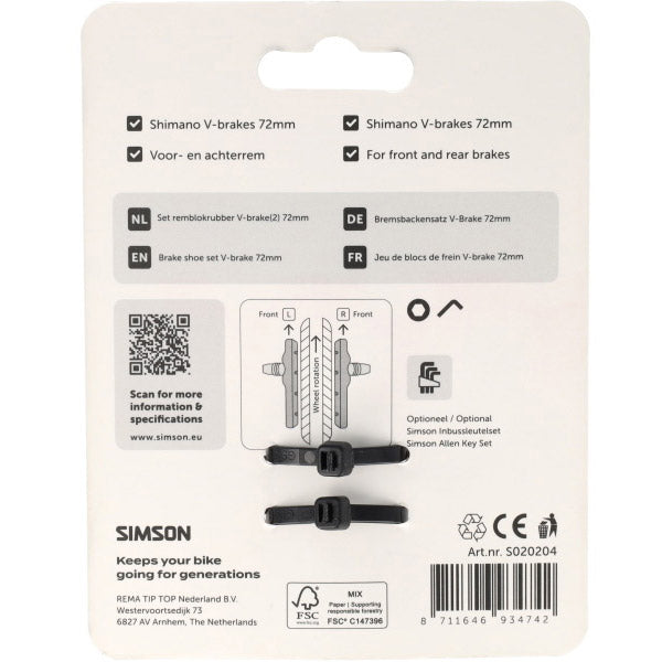 Load image into Gallery viewer, Simson remschoenen v-brake 72mm
