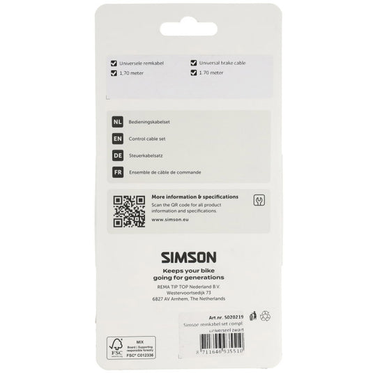 Simson remkabelset compleet universeel zwart
