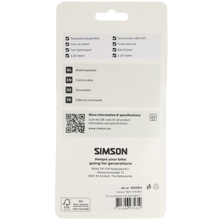 Load image into Gallery viewer, Simson trommelrem binnenkabel universeel rvs - zilver

