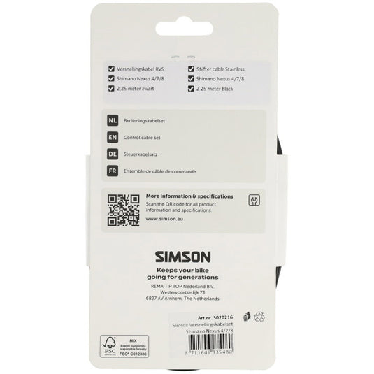 Simson versnellingskabelset nexus 4 7 8 rvs - zwart
