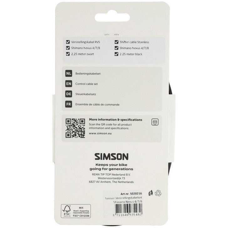 Load image into Gallery viewer, Simson versnellingskabelset nexus 4 7 8 rvs - zwart
