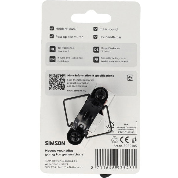 Load image into Gallery viewer, Simson bel traditioneel zwart staal

