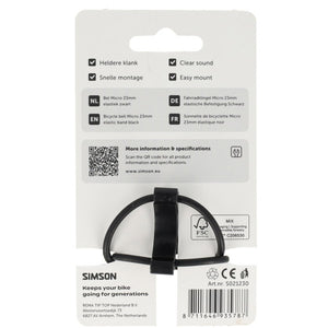 Simson fietsbel micro 23mm rubber elastiek bevestiging zwart