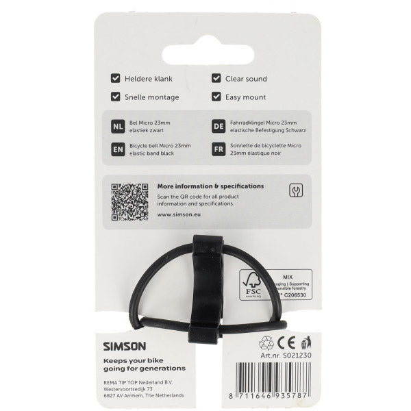 Load image into Gallery viewer, Simson fietsbel micro 23mm rubber elastiek bevestiging zwart
