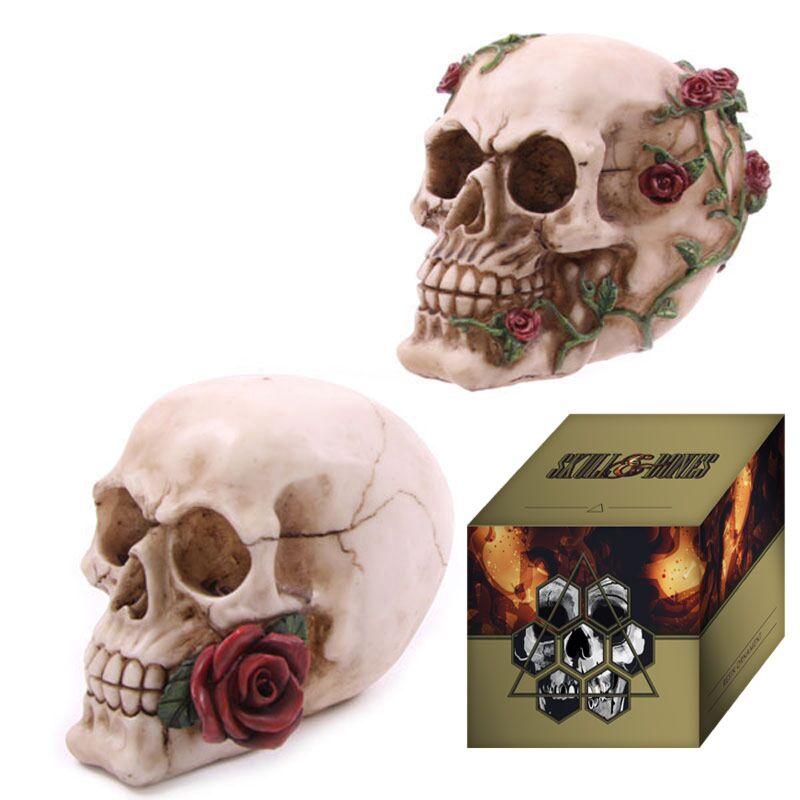 Load image into Gallery viewer, Schedel met rozen woonaccessoire
