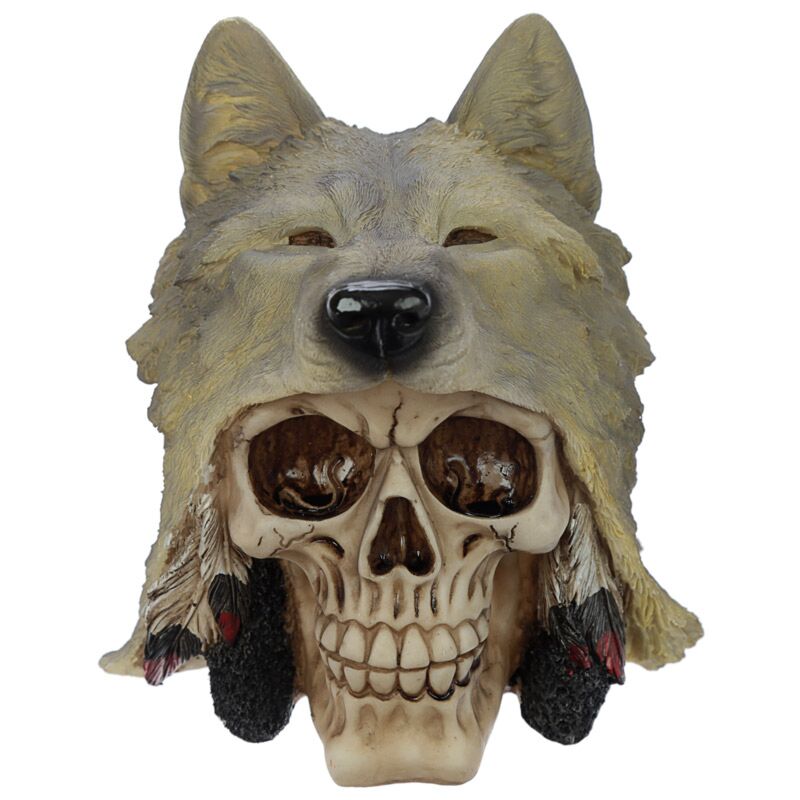 Load image into Gallery viewer, Schedel met wolf hoofd woonaccessoire
