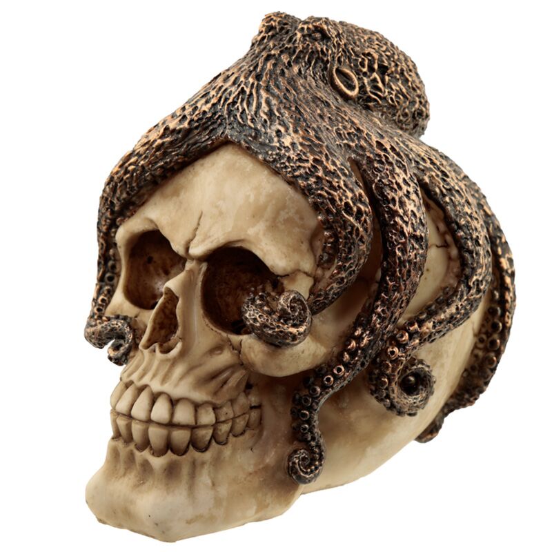 Load image into Gallery viewer, Bronskleurige octopus schedel woonaccessoire
