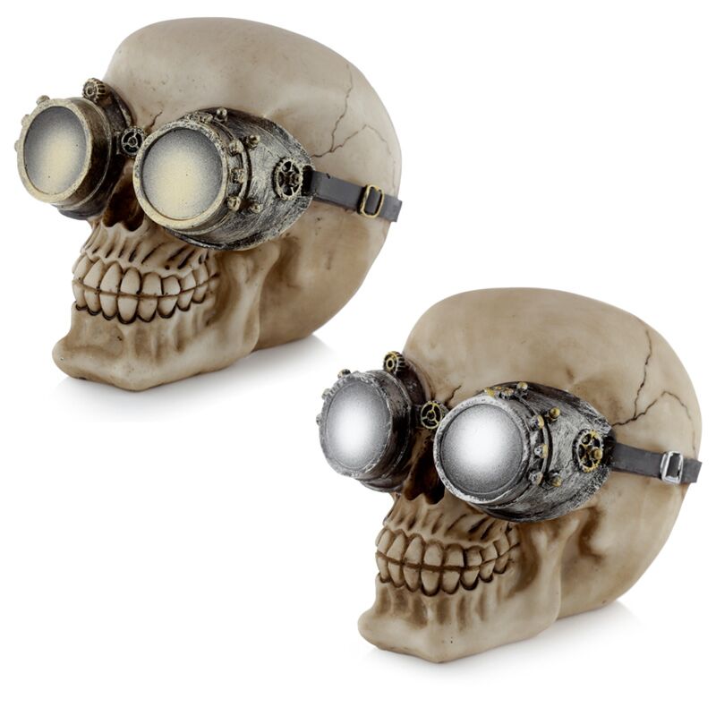 Load image into Gallery viewer, Steam punk stijl schedel met bril woonaccessoire

