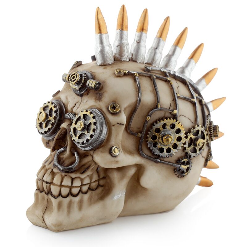 Load image into Gallery viewer, Steam punk stijl schedel met kogel mohican woonaccessoire
