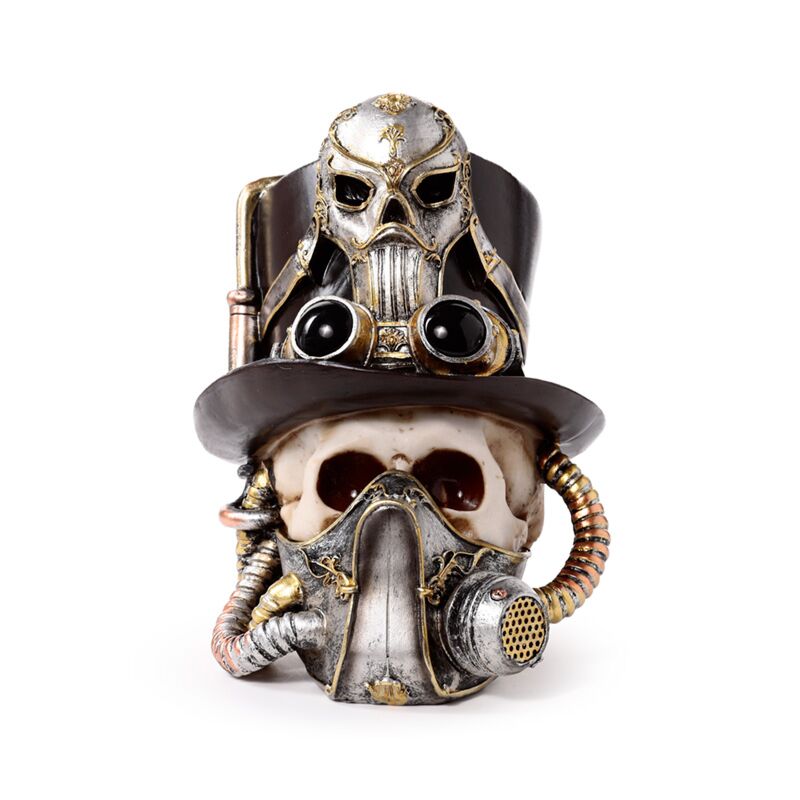 Load image into Gallery viewer, Steampunk schedel met gasmasker hoge hoed
