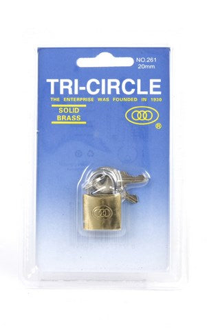 Tri-circle padlock 20 mm with 3 key blister