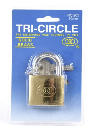 Load image into Gallery viewer, Tri-Circle hangslot 50mm - Messing, 3 sleutels, 50mm beugel, goudkleurig
