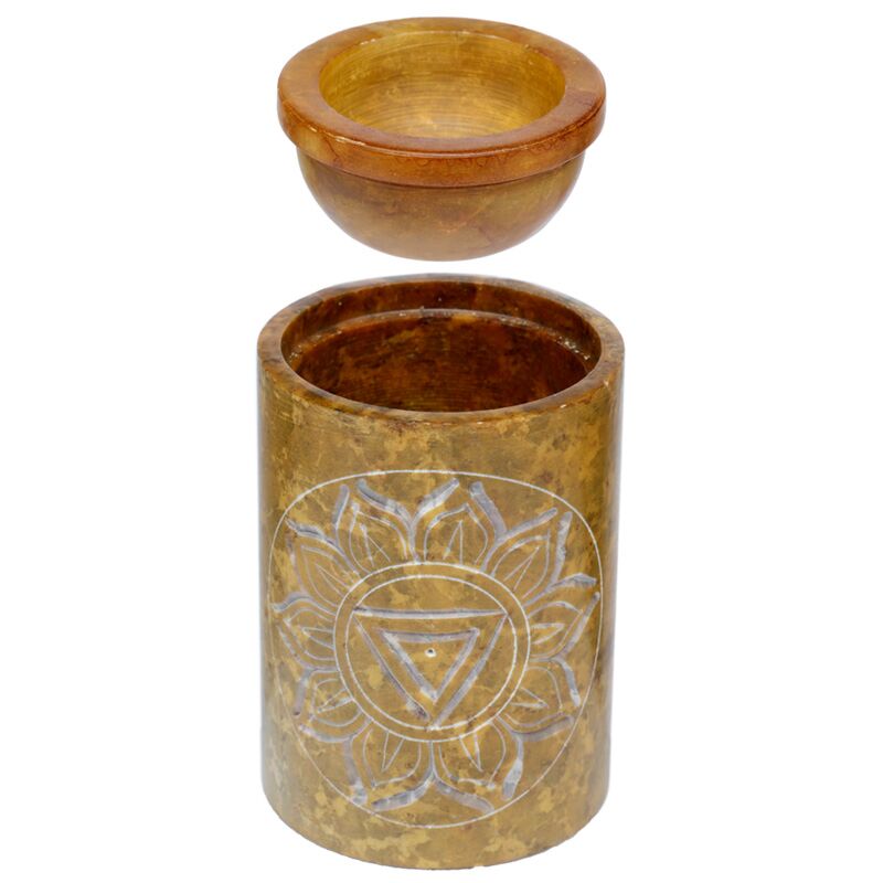 Load image into Gallery viewer, Gele zeepsteen gesneden chakra geurbrander
