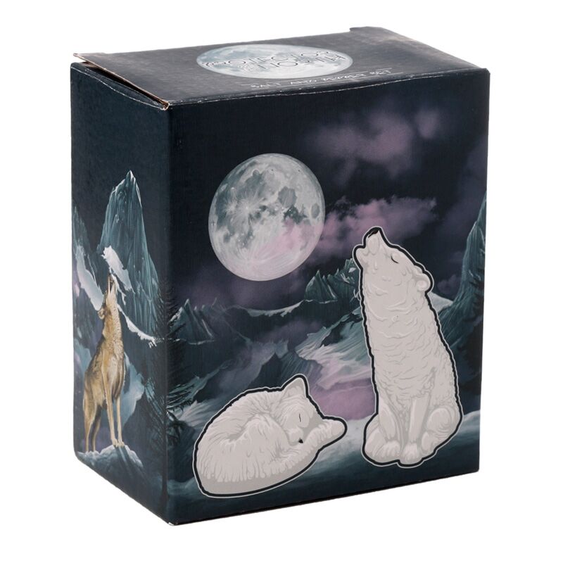 Load image into Gallery viewer, Witte wolf keramiek peper- en zoutstel
