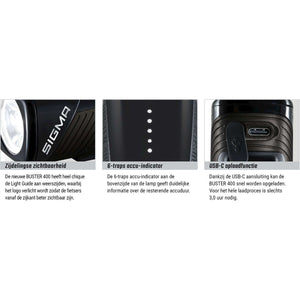 Sigma koplamp Buster 400 LED Li-ion accu USB
