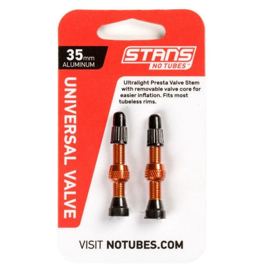 Stans stan's valve stem aluminium (pair) - universal, presta - orange - 35mm
