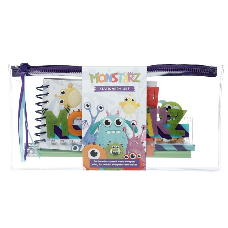 Load image into Gallery viewer, Monstarz monster 7-delig bureausetje in doorzichtig pennen etui
