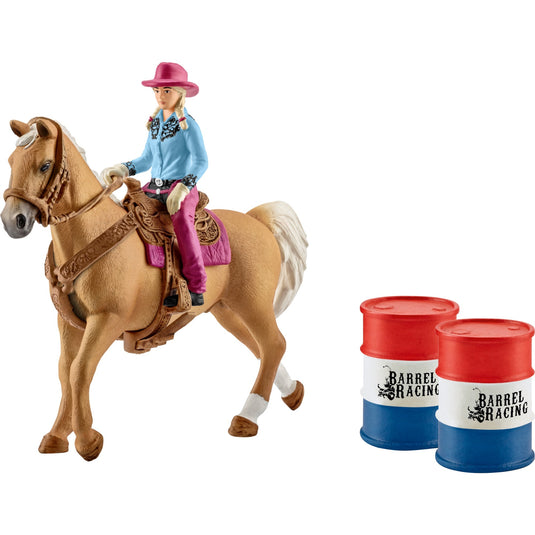 Schleich Farm World Barrel racing met cowgirl