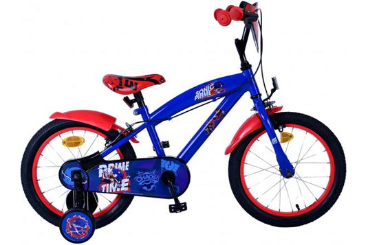 Sonic prime kinderfiets - jongens - 16 inch - blauw rood - twee handremmen