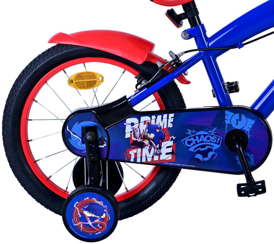 Sonic prime kinderfiets - jongens - 16 inch - blauw rood - twee handremmen