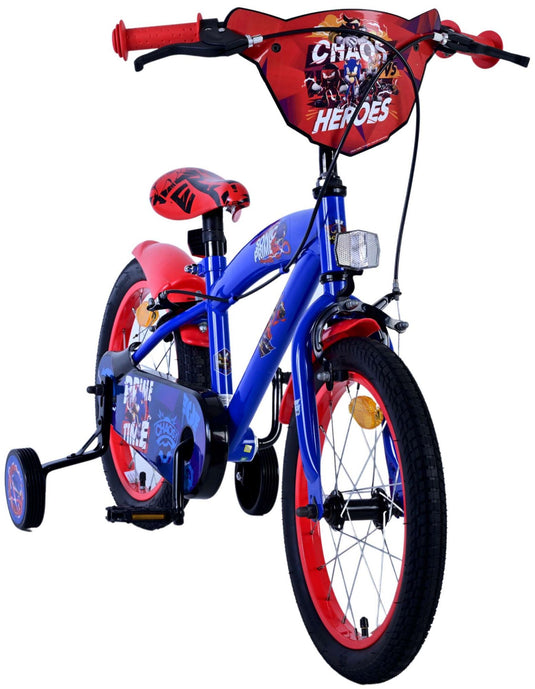 Sonic prime kinderfiets - jongens - 16 inch - blauw rood - twee handremmen
