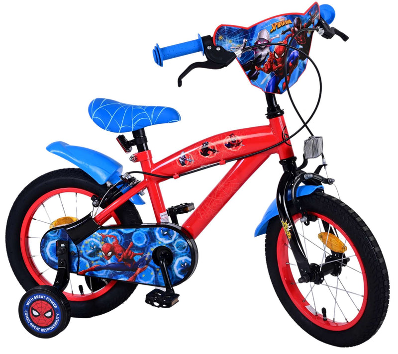 Load image into Gallery viewer, Spiderman ultimate spider-man kinderfiets - jongens - 14 inch - blauw rood - twee handremmen
