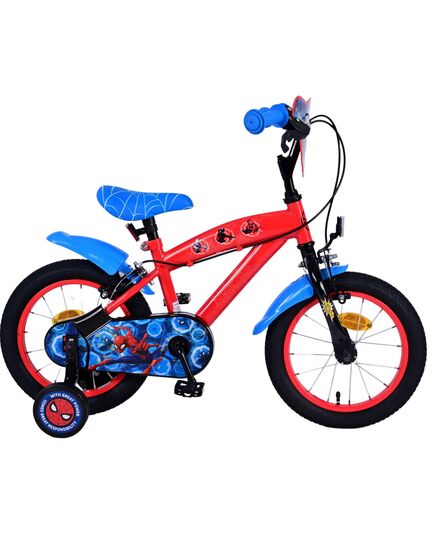 Spiderman ultimate spider-man kinderfiets - jongens - 14 inch - blauw rood - twee handremmen