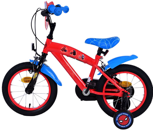 Spiderman ultimate spider-man kinderfiets - jongens - 14 inch - blauw rood - twee handremmen