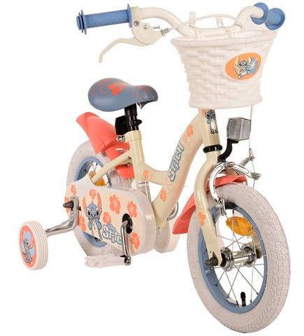 Disney Stitch Kinderfiets - Meisjes - 12 inch - Crème Koraal Blauw