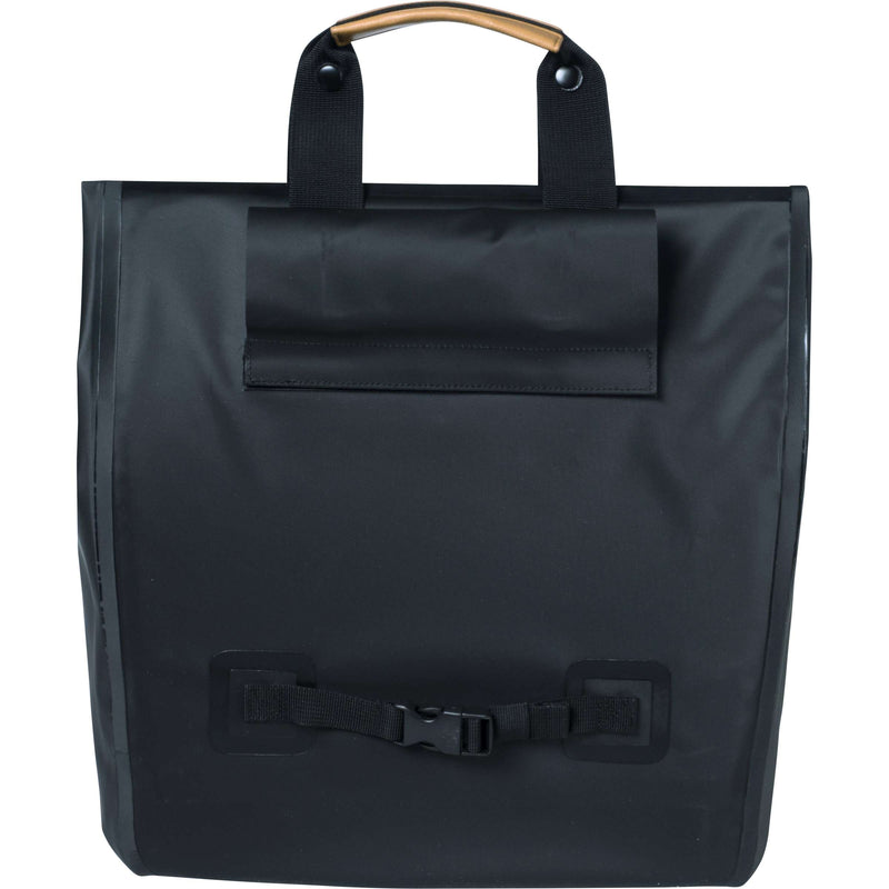 Load image into Gallery viewer, Basil Urban Dry Shopper - waterdichte fietsshopper, vegan leather details, verstelbare sluiting, reflectie, mat zwart
