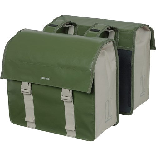 Load image into Gallery viewer, Basil Urban Load dubbele fietstas - waterdicht tarpaulin polyester - groen zand - 48-53L
