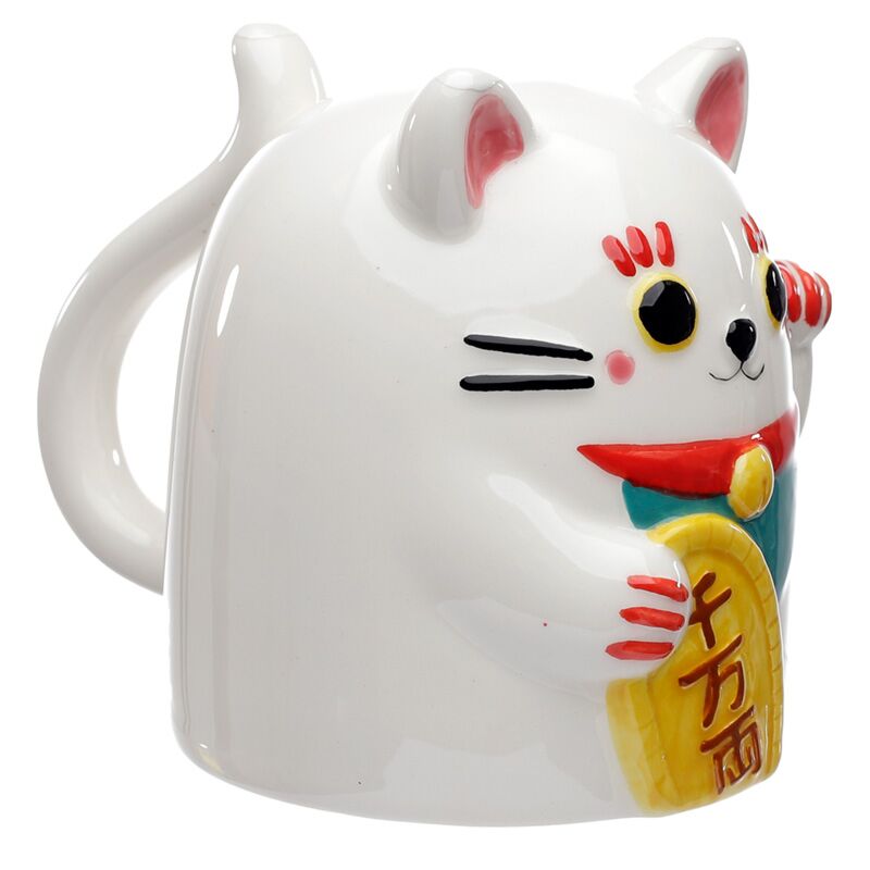 Load image into Gallery viewer, Maneki neko gelukskat ondersteboven keramiek mok
