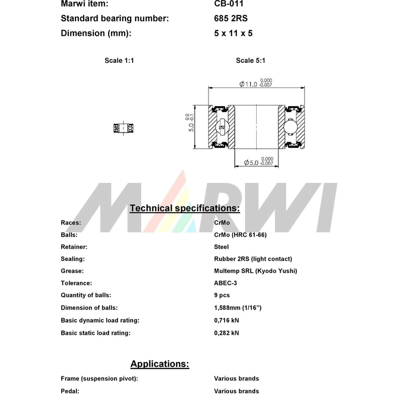 Load image into Gallery viewer, Marwi union kogellager cb-011 685 2rs 5x11x5
