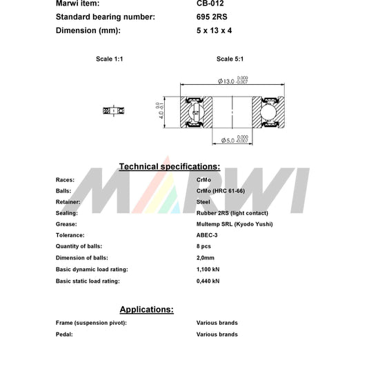 Marwi union kogellager ball bearing union cb-012 5x13x4