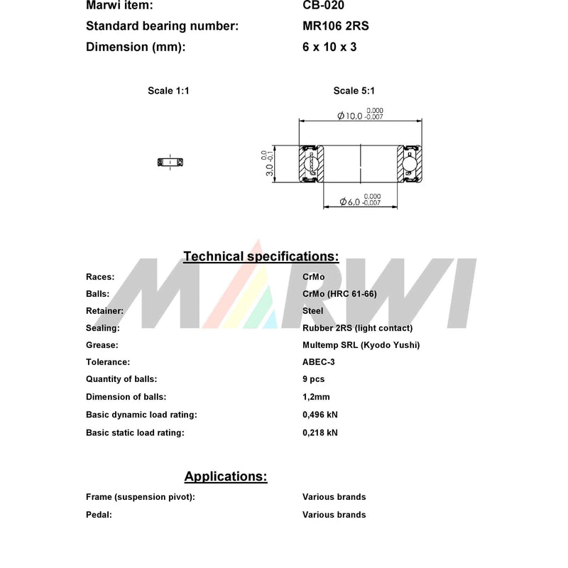 Load image into Gallery viewer, Marwi union kogellager ball bearing union cb-020 6x10x3
