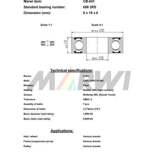 Union kogellager ball bearing cb-041 8x19x6