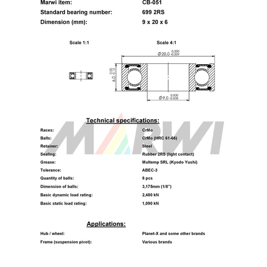 Union kogellager ball bearing cb-051 9x20x6