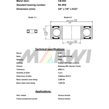 Union kogellager ball bearing cb-053 3 8 x7 8 x9 32
