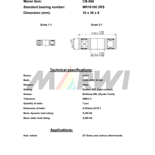 Marwi union kogellager ball bearing union cb-066 10x28x8