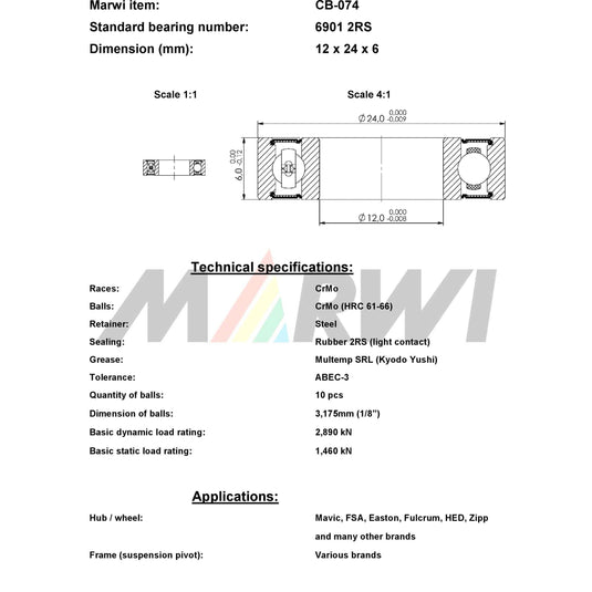 Marwi union kogellager ball bearing union cb-074 12x24x6