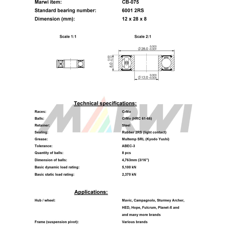 Load image into Gallery viewer, Union kogellager ball bearing cb-075 12x28x8
