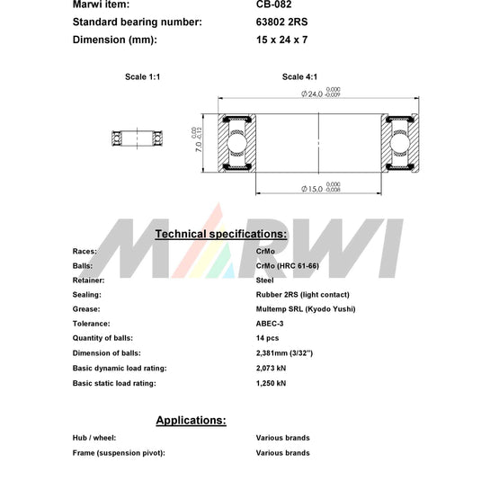 Union kogellager ball bearing cb-082 15x24x7