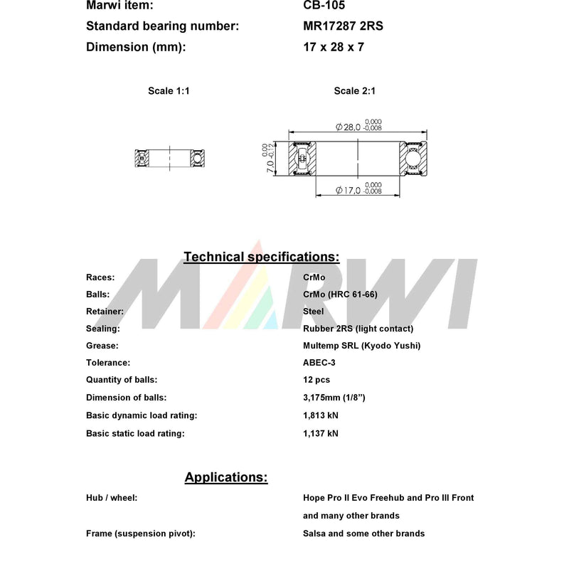 Load image into Gallery viewer, Marwi union kogellager ball bearing union cb-105 17x28x7
