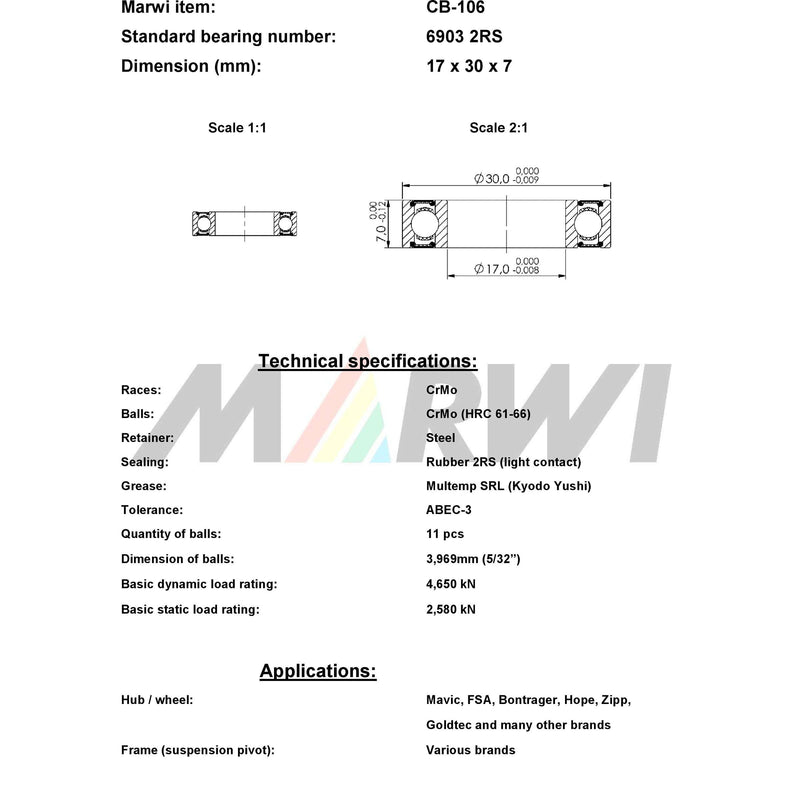 Load image into Gallery viewer, Marwi union kogellager ball bearing union cb-106 17x30x7
