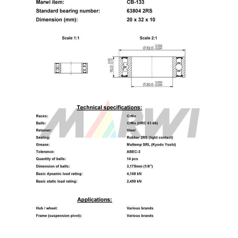Load image into Gallery viewer, Marwi union kogellager ball bearing union cb-133 20x32x10
